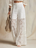 Women's Solid Floral Lace Wide Leg Casual Pants
