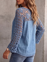 Vintage Elegant Crochet Floral Patchwork Denim Shirt