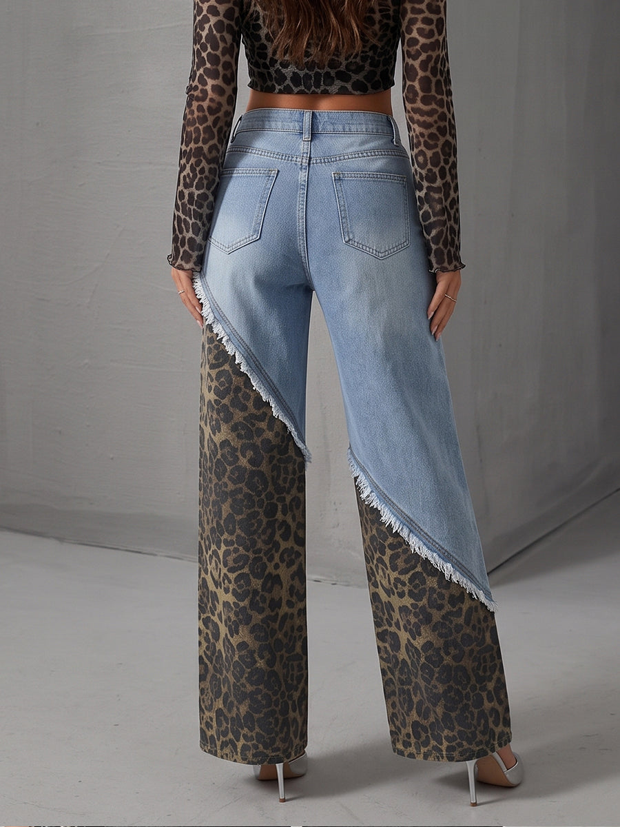 Avant-garde Retro Patchwork Leopard-print Jeans