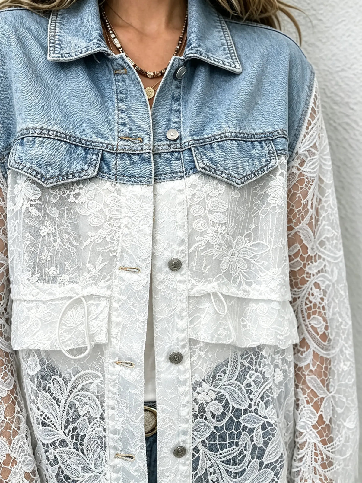 Women's Denim and Lace Shacket