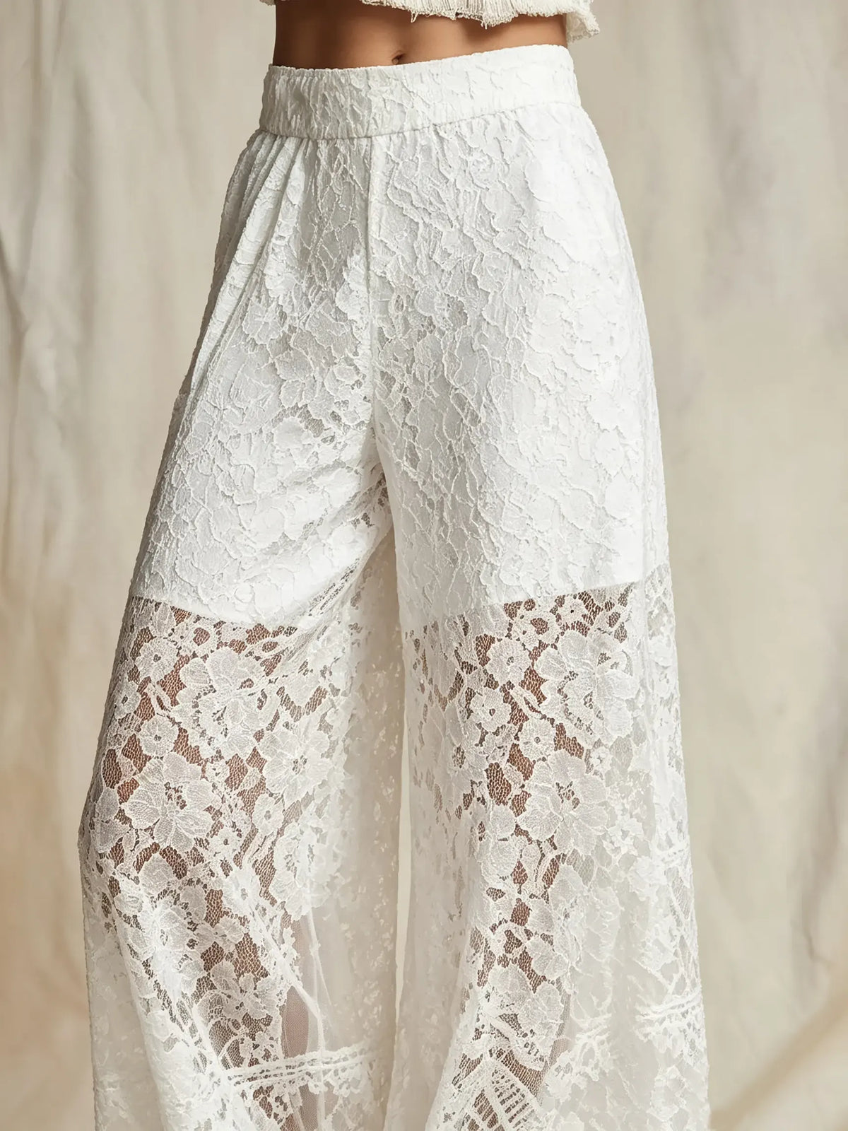 Women's Solid Floral Lace Wide Leg Casual Pants
