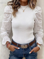 Knitted Top With Stylish Spliced embroidered Sleeves