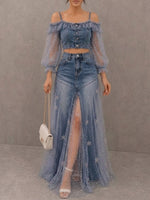 Stylish, Casual, Slim-fit Denim Two-piece Set (top And Jeans)