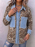 Relaxed-fit Casual Denim Shirt With Leopard-print Panels