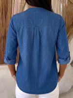 Chic Sequin Embellished Denim-Style Button-Down Top