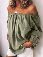Women's Solid Color Loose Off-shoulder Art Casual Stylish Cotton Linen Shirt