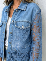 Women's Floral Lace Panel Denim Jacket