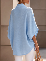 Minimalist Elegant Henley-neck Batwing-sleeve Knit Top