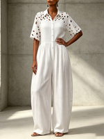 Elegant Vintage Floral Embroidered Patchwork Cotton Jumpsuit