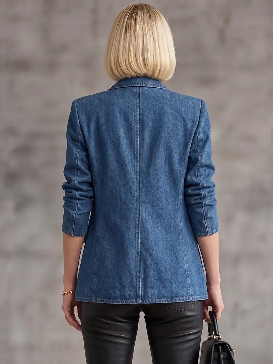 Edgy Gold-Grommet Denim Blazer