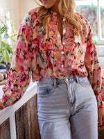 Retro Elegant Floral Pattern Loose Art Casual Long Sleeve Shirt
