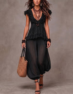 Women's Bohemian Style Lace Top And Harem Pants Set