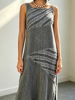 Women's Spliced Loose Art Casual Sleeveless Cotton Linen Tank Long Dress