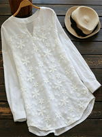 Loose-fit Long-sleeve Cotton Shirt With Lace Embroidery