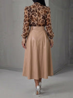 Stylish And Minimalist Eco-leather Midi Skirt With Belt