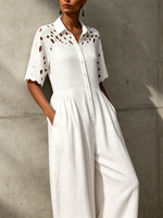Elegant Vintage Floral Embroidered Patchwork Cotton Jumpsuit