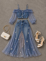 Stylish, Casual, Slim-fit Denim Two-piece Set (top And Jeans)