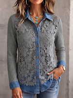 Vintage Elegant Patchwork Knitting Cut-Out Shirt