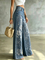 Women's Sequined Floral Wide-Leg Jeans