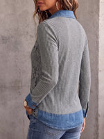 Vintage Elegant Patchwork Knitting Cut-Out Shirt